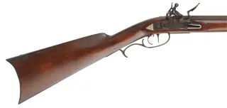 Southern Mountain Rifle
.45 caliber, 38" barrel,
maple stock, iron trim,
large Siler flintlock, as-new, unfired